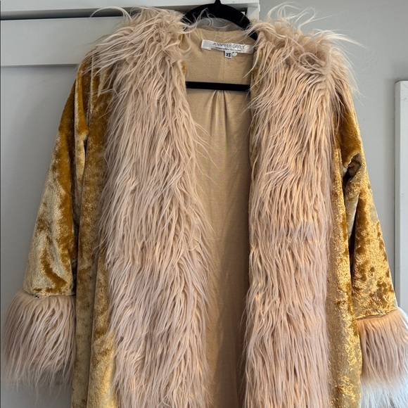 Jennafer Grace Jackets & Blazers - Gold Crushed Velvet Coat with Faux Fur Trim